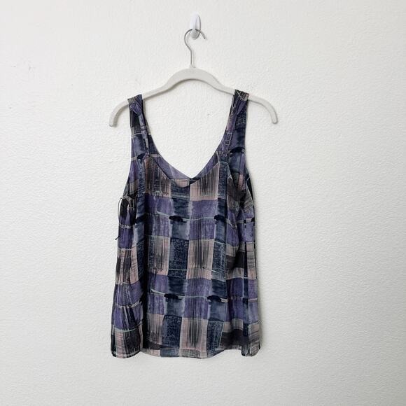 [CAbi] Quiz Top #4361 Purple Abstract Plaid Sleeveless V-Neck Blouse Sz Small S - Picture 3 of 11